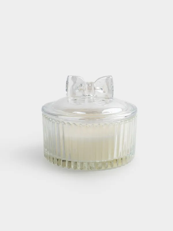 Свеча ароматическая, 11х5 см, в подсвечнике, с крышкой, перламутр, стекло, Raw Space, Бантик, Elegant, image-0