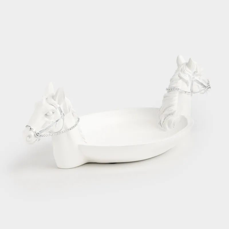 Блюдо декоративное, 34x16x12 см, полирезин, бело-серебристое, Кони, Horses