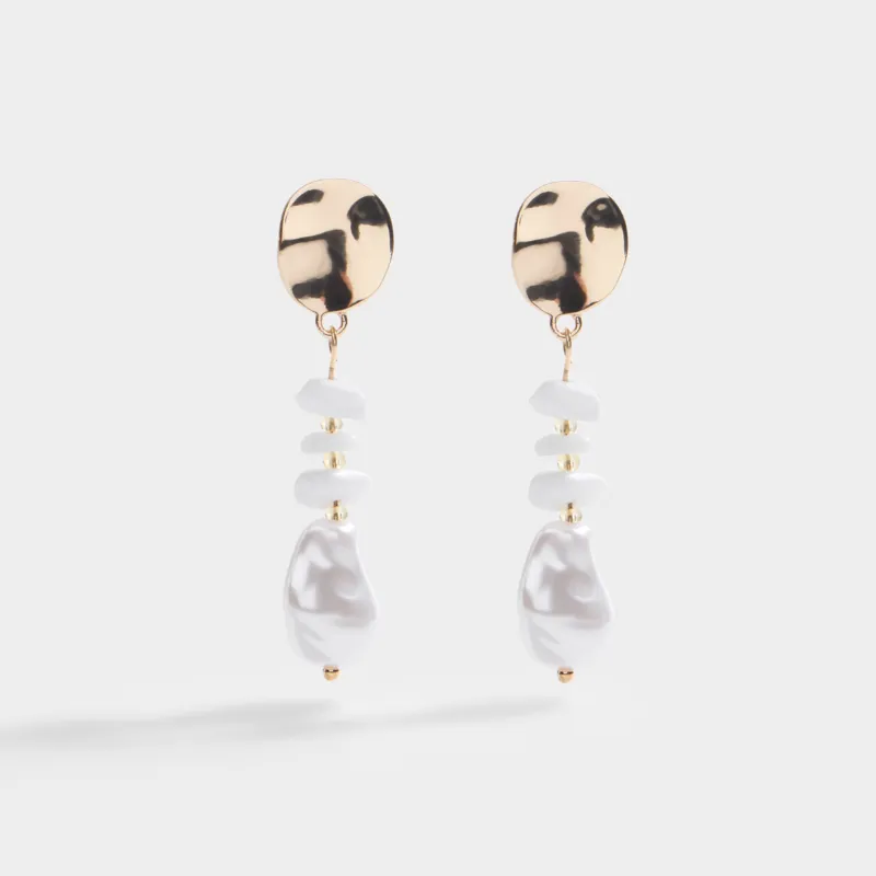 Серьги-пусеты, 6 см, 2 шт, сталь/пластик/ракушка, золотистые, Jewelry seaside