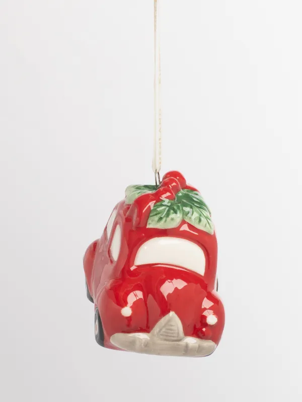 Игрушка елочная, 7 см, керамика D, красная, Машина с венком, Figure christmas, image-2