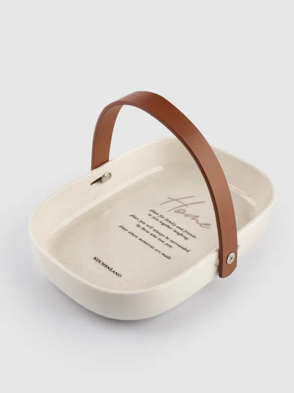 Блюдо, 20x14 см, с ручкой, керамика/полиуретан, овальное, белое, в крапинку, Course, image-4