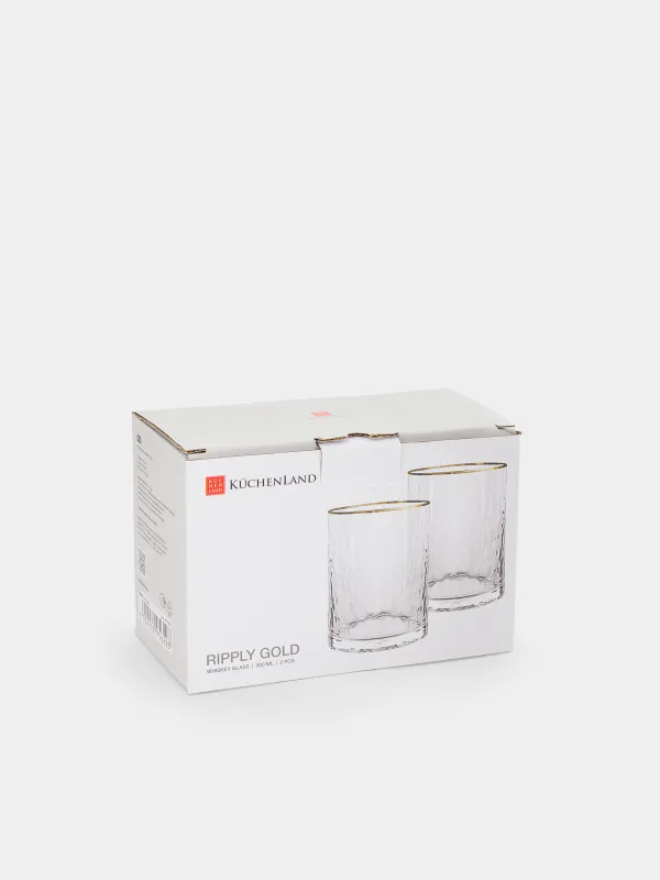 Стакан для виски, 300 мл, 2 шт, с золотистым кантом, Ripply gold, image-4