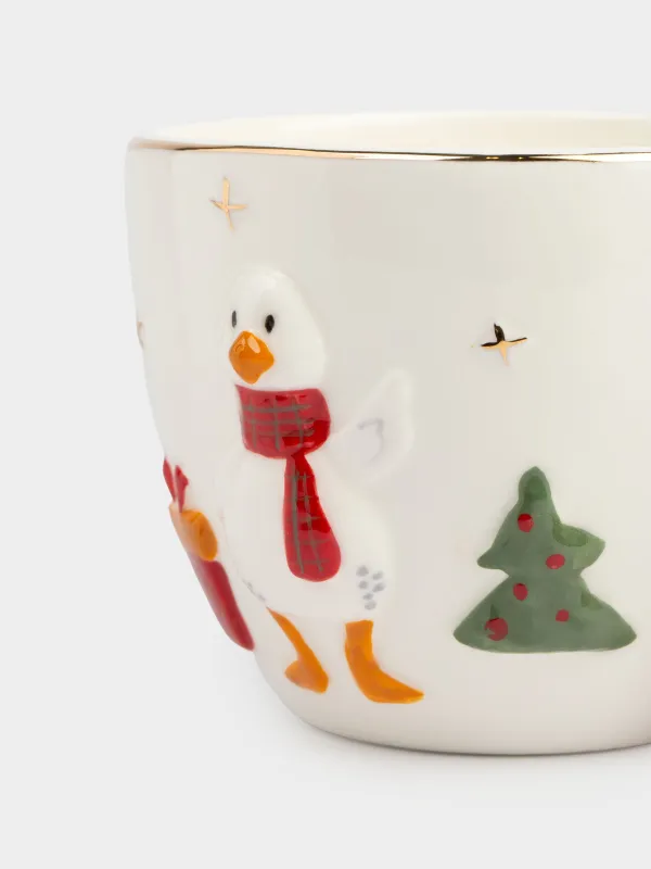 Кружка, 450 мл, фарфор P, молочно-красная, Гусь в шарфе, Goose, image-4