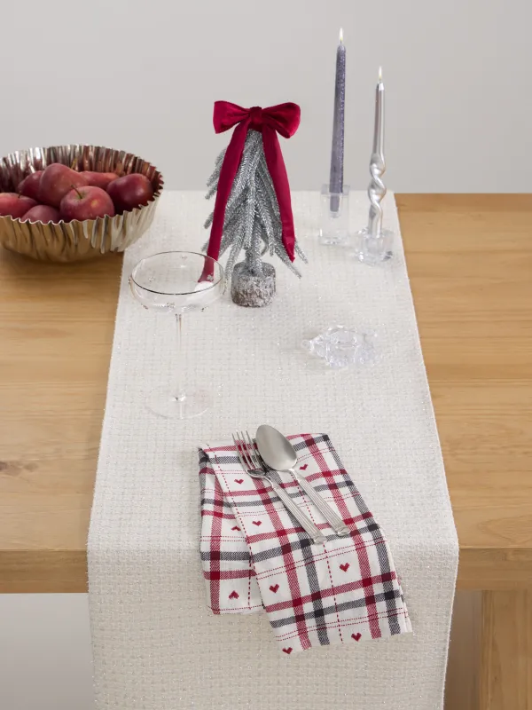 Дорожка настольная, 40х160 см, полиэстер, белая, Серебристая клетка, Cage silver, image-3