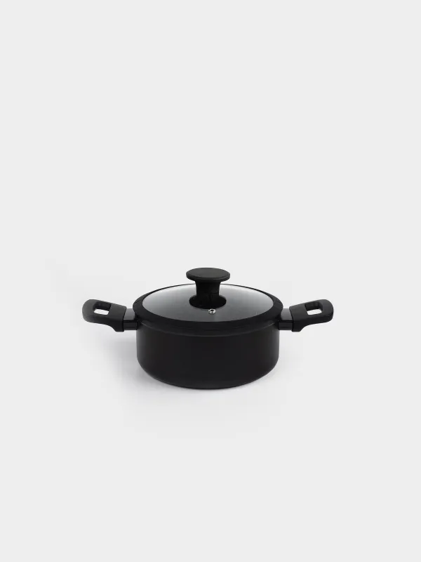 Кастрюля, 20 см, 2,6 л, с крышкой, с покрытием, алюминий, черная, Black rock, image-0