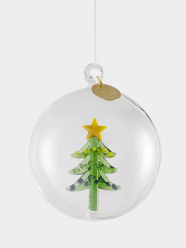 Игрушка елочная, 8 см, стекло, Новогодняя елка в шаре, Ball shape, image-0