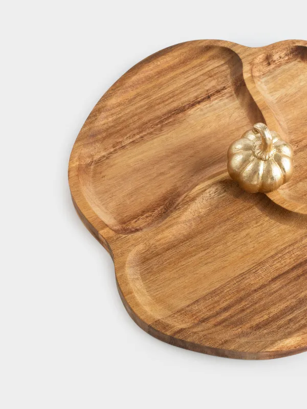 Менажница, с декором, 27х27 см, 3 отд, дерево/полирезин, Золотистая тыква, Noble tree, image-3