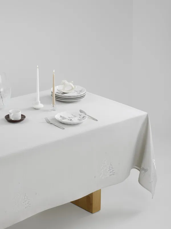 Скатерть, 160х160 см, полиэстер, светло-серая, Олени и ели, Forest fawn, image-6