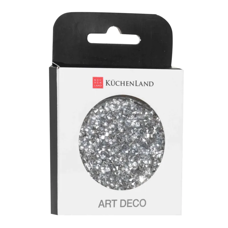 Зеркало карманное, 7 см, двустороннее, сталь, серебристое, Стразы, Art deco, image-4