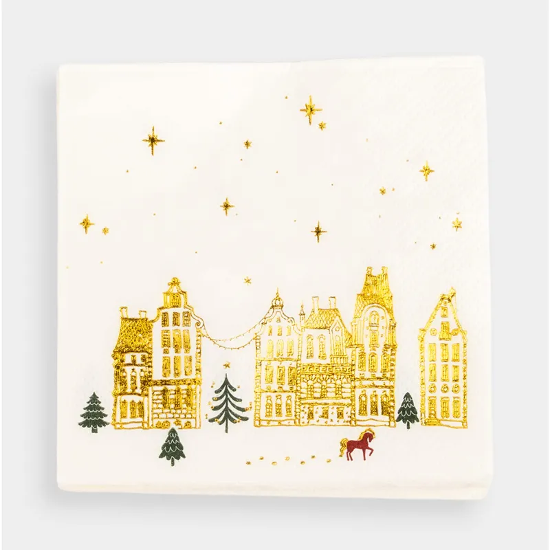 Салфетки бумажные, 21х21 см, 20 шт, квадратные, белые, Лошадь и дома, Snow sparks