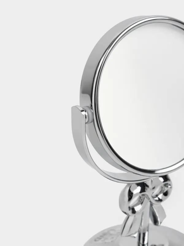 Зеркало настольное, 16х9/7 см, двустороннее, на ножке, металл, круглое, серебристое, Fantastic, image-3