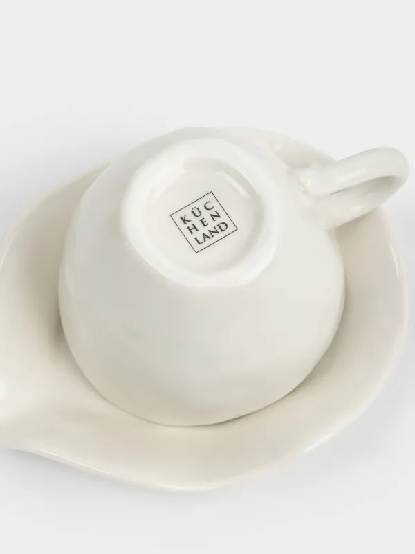 Пара чайная, 1 перс, 2 пр, 280 мл, фарфор P, молочная, Just bloom, Волнистый край, Wavy gold, image-3