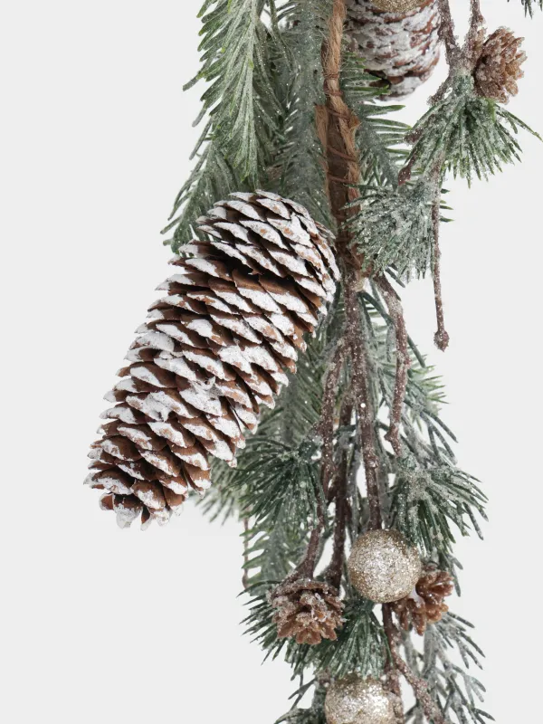 Ветка-гирлянда декоративная, 75 см, подвесная, пластик, Ягоды шампань и шишки, Conifer champagne, image-3