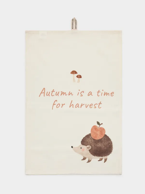 Полотенце кухонное, 40х60 см, хлопок, бежевое, Еж с яблоком, Hedgehog apple, image-0