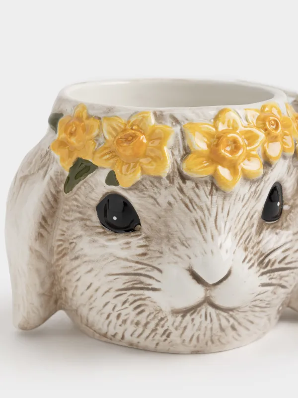 Кружка, 470 мл, керамика D, бежевая, Кролик в цветочном венке, Rabbit in narcis, image-1