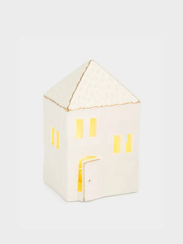 Статуэтка с подсветкой, 12 см, фарфор P, бело-золотистая, Дом, House shape, image-0