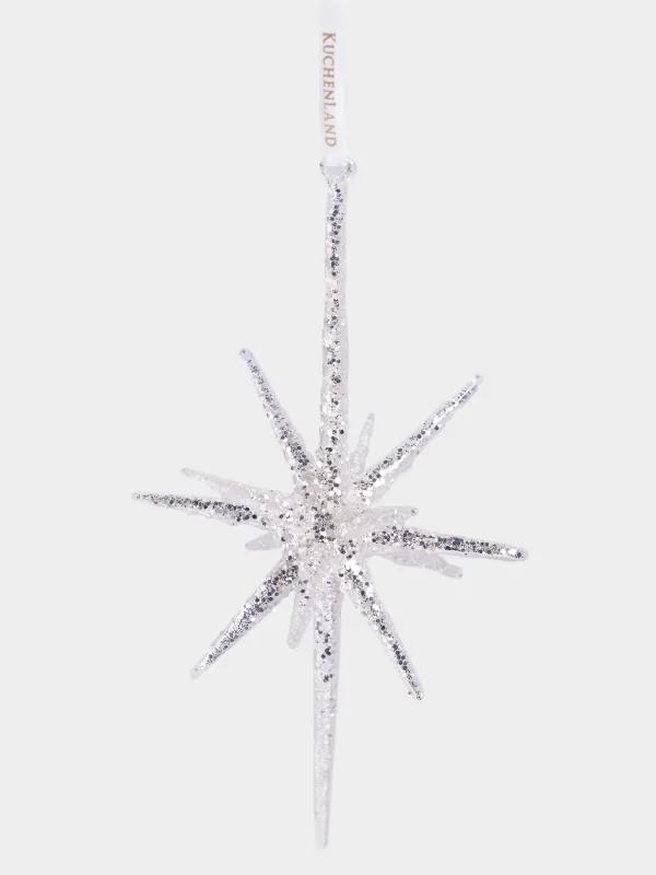 Игрушка елочная, 10x20 см, стекло, с блестками, серебристая, Звезда, Figure sparkle, image-0