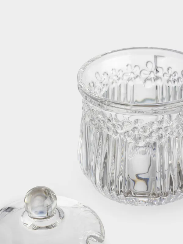 Сахарница, 11 см, 150 мл, с ложкой, стекло Р/металл, Цветы, Clear pattern, image-3