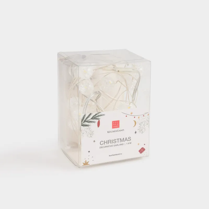 Гирлянда декоративная, 1,9 м, с подсветкой, 20 ламп, акрил/пластик, белая, Шары, Christmas, image-1
