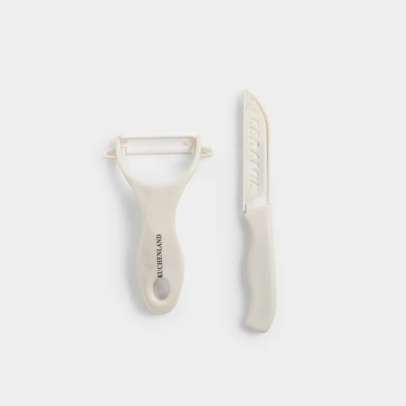 Набор для чистки овощей, 2 пр, нож/овощечистка, керамика/пластик, бежевый, Regular