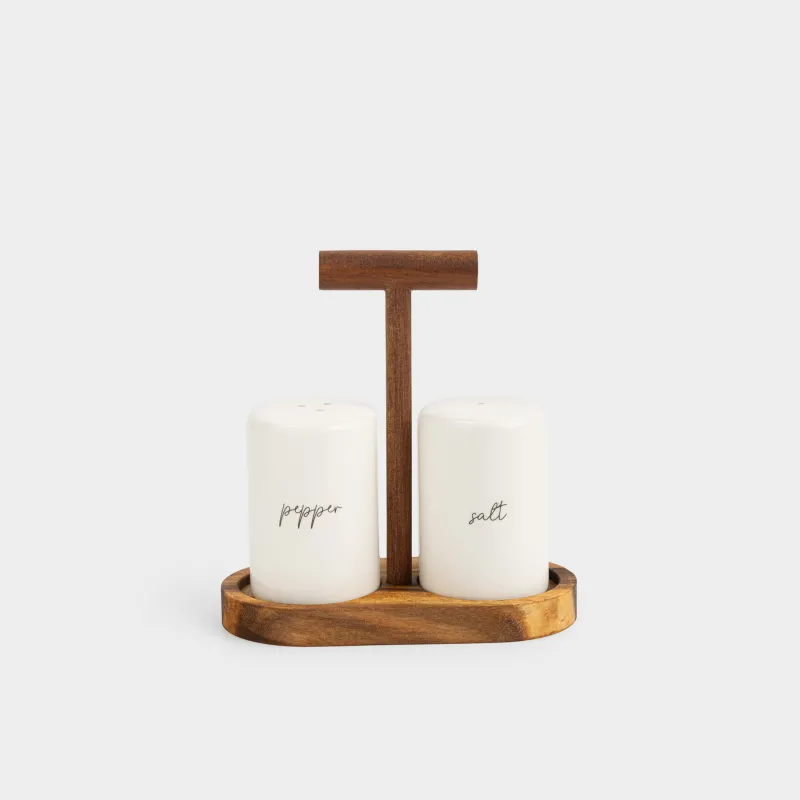 Набор для соли и перца, 17 см, на подставке, фарфор P/дерево, молочный, Noble tree