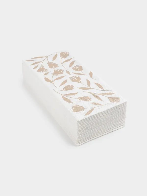 Салфетки бумажные, 33х33 см, 20 шт, прямоугольные, белые, Листья, Print, image-1