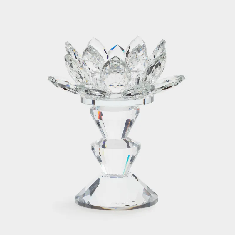 Подсвечник, 14 см, для чайной свечи, на ножке, кристальное стекло, Лотос, Crystal flower