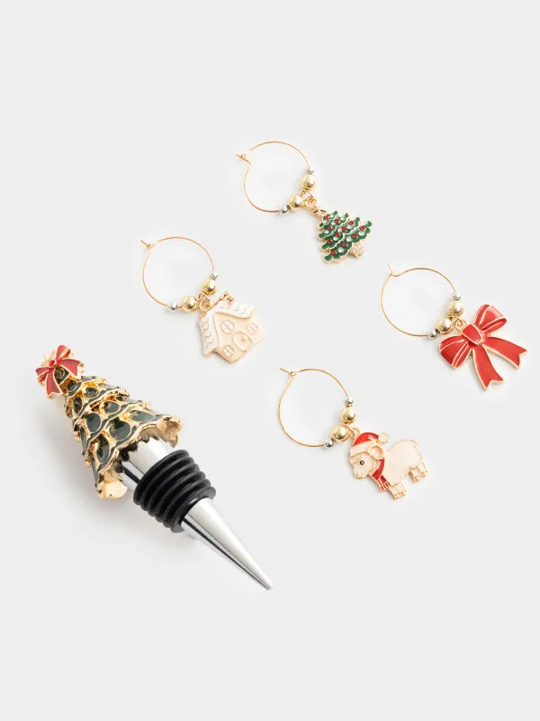 Пробка для винной бутылки с подвесками, 5 предметов, Елка с бантом, Christmas time, image-2
