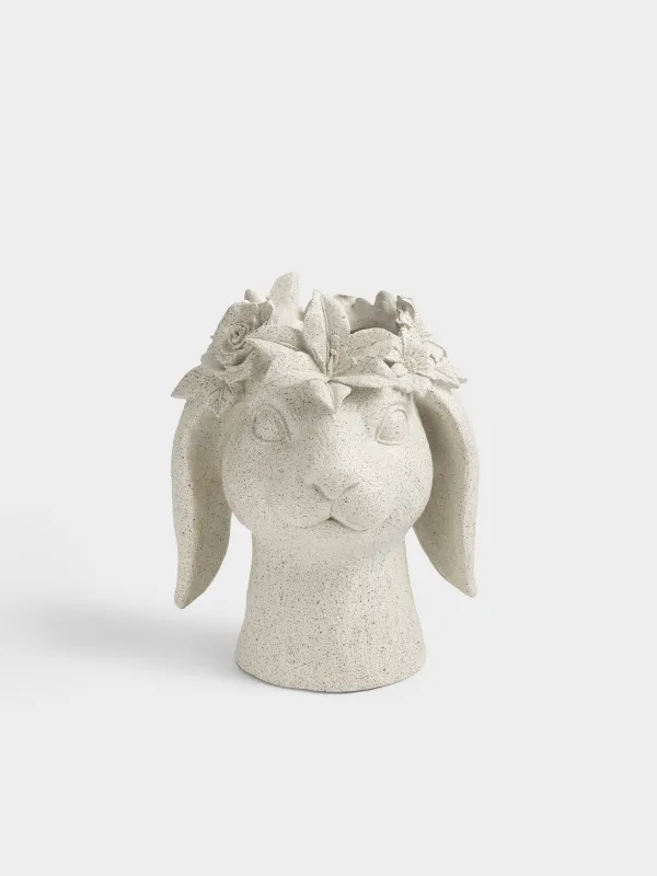 Ваза декоративная, 22 см, полирезин, бежевая, Кролик в цветах, Flora Easter, image-0
