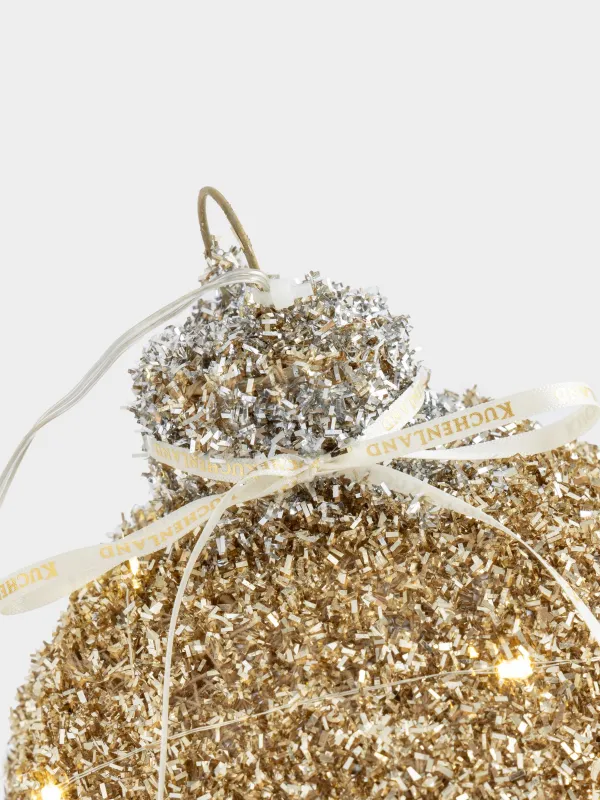 Статуэтка с подсветкой, 20 см, полиэстер/металл, шампань, Елочный шар с блестками, Frosty sparks, image-1