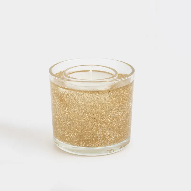 Свеча, 8 см, в подсвечнике, с блестками, стекло, золотистая, Sparkle