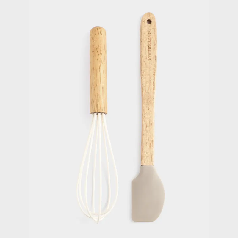 Набор кухонных принадлежностей, 2 пр, лопатка-шпатель/венчик, силикон/дерево, микс, Bakery wood