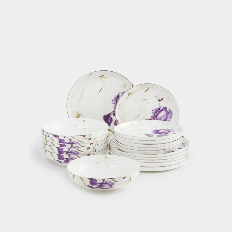 Сервиз обеденный, 6 перс, 19 пр, фарфор F, с серебристым кантом, Ирис, Antarctica Flowers