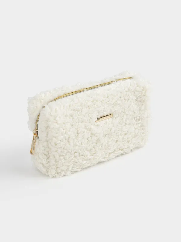 Косметичка, 20х10 см, искусственный мех, молочная, Curled, image-1