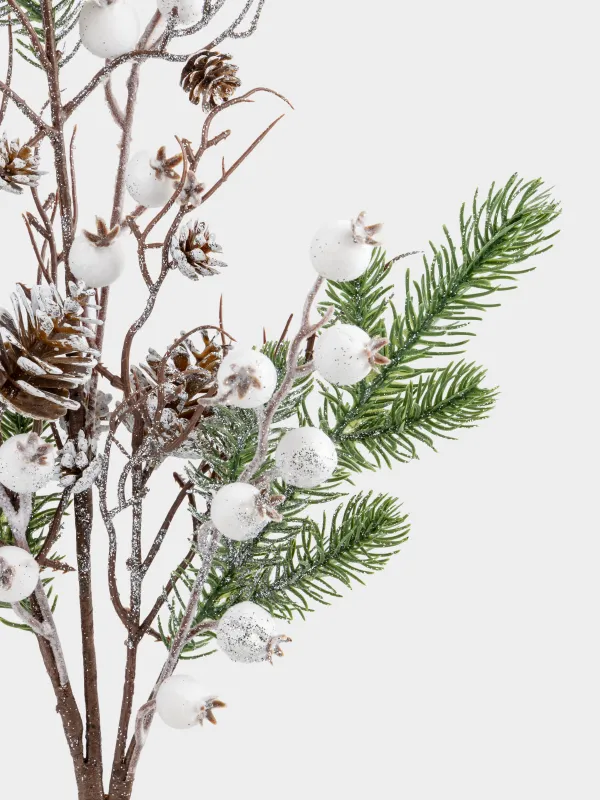 Ветка декоративная, 73 см, пластик/полиэстер, Белые ягоды и шишки, White berry, image-2