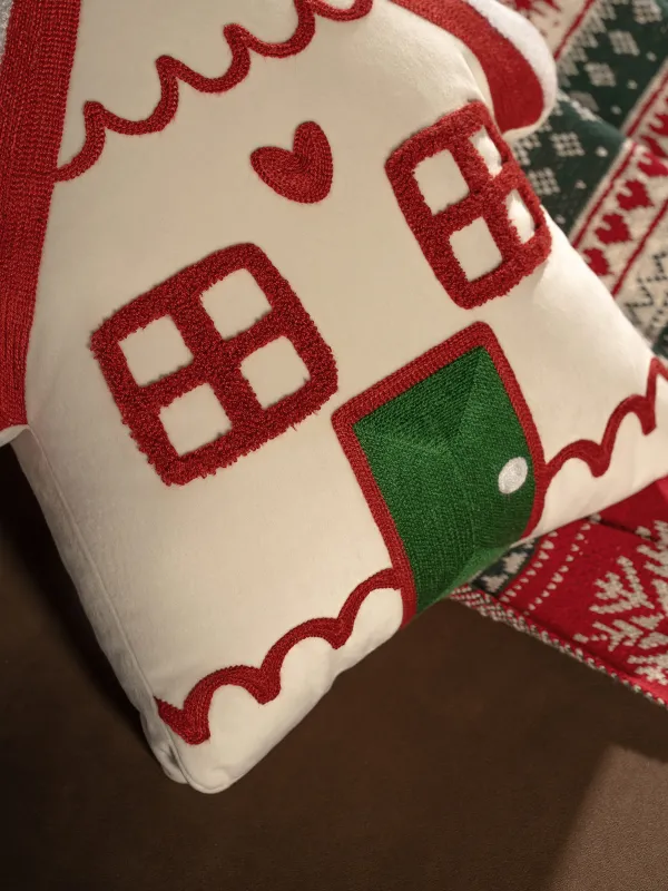 Подушка декоративная, 44х40 см, вельвет, молочная, Домик, House built, image-3