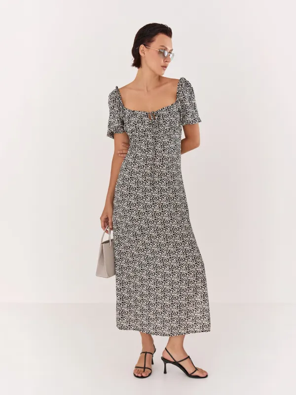 Платье миди с коротким рукавом, с разрезом, Drina, image-0