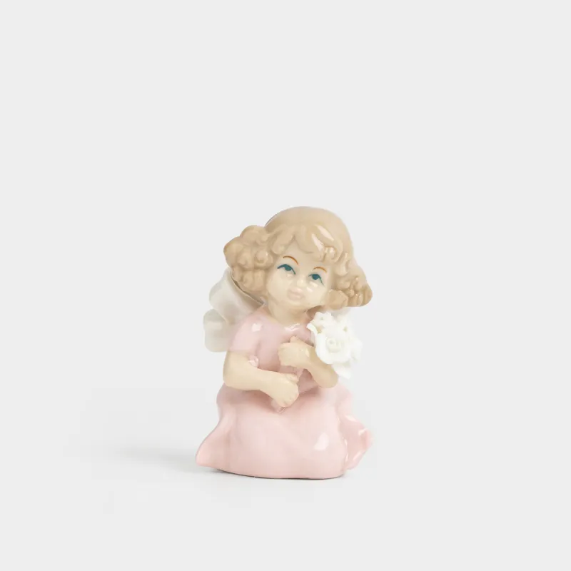 Статуэтка, 8 см, фарфор P, розово-бежевая, Девочка с цветами, Girl figurine