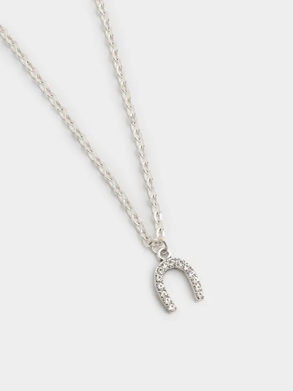 Цепочка, 40 см, с подвеской, металл/стразы, серебристая, Подкова, Jewelry horse, image-1