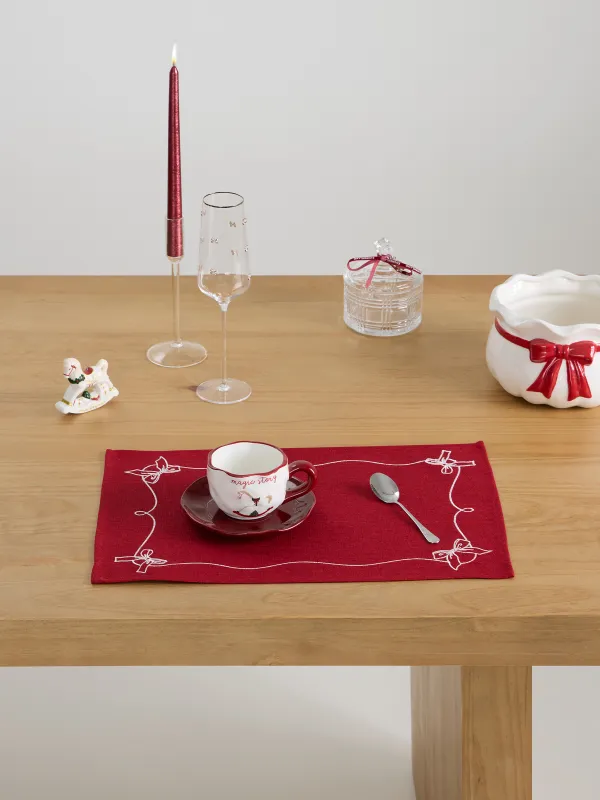 Салфетка под приборы, 30х45 см, полиэстер, прямоугольная, красная, Банты, Bow color, image-1