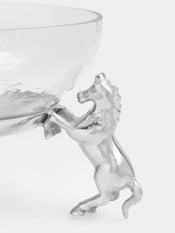 Ваза для фруктов, 25х22 см, на подставке, стекло/металл, серебристая, Кони, Horse silver, image-3