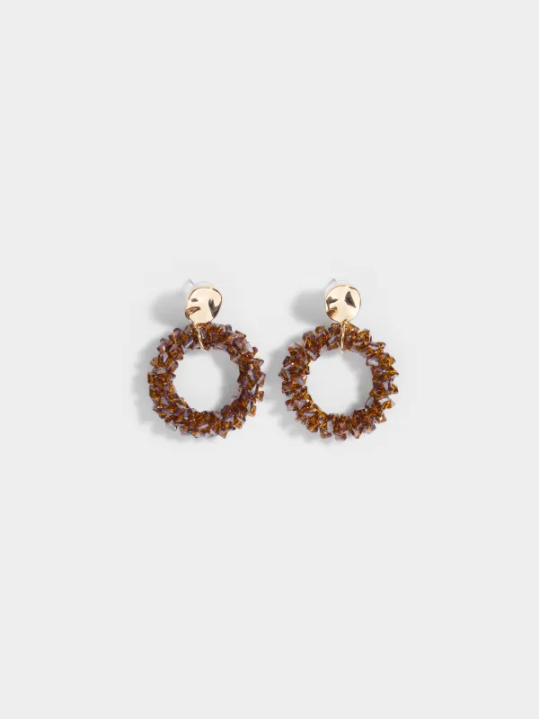 Серьги-пусеты, 5 см, 2 шт, сталь/стекло, коричневые, Кристаллы, Jewelry crystal, image-0