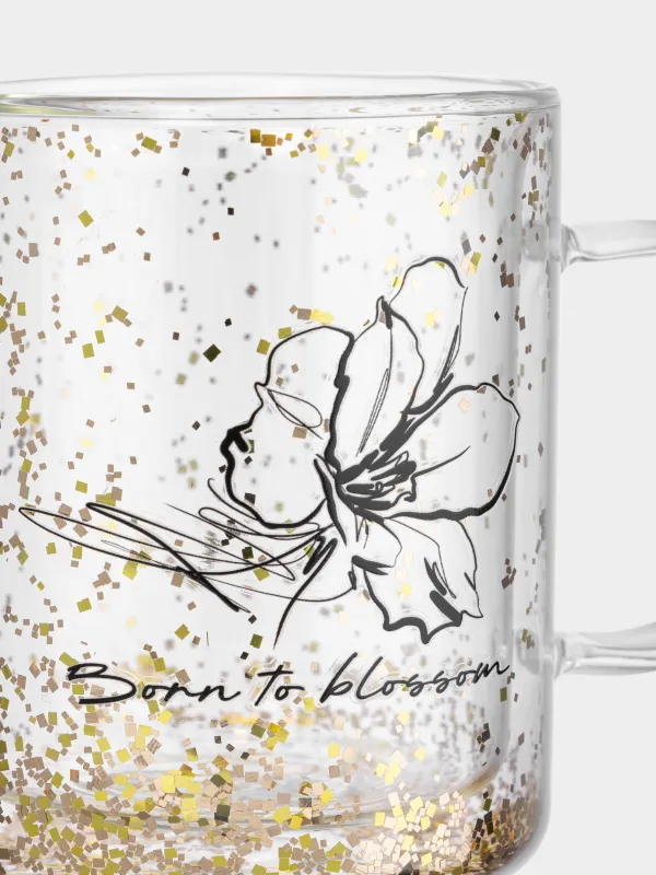 Кружка, 330 мл, стекло Б/блестки, Цветок, Air decor, image-4