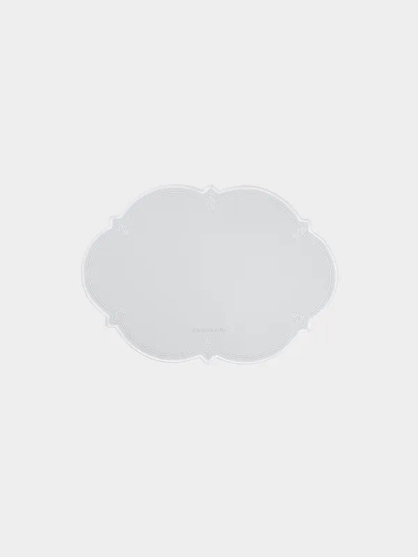 Салфетка под приборы, 30х43 см, ПВХ/полиэстер, фигурная, серо-голубая, Цветы, Rock embroidery, image-0