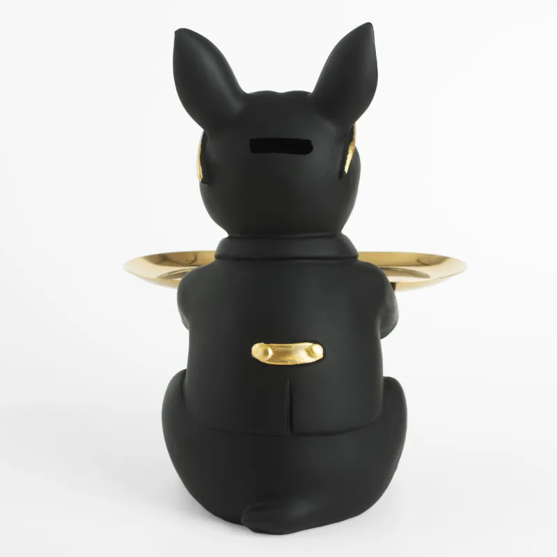 Блюдо декоративное, 23 см, с копилкой, полирезин/металл, золотисто-черное, Бульдог, Dog, image-3