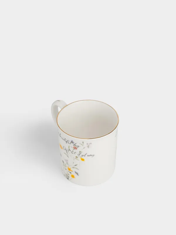 Кружка, 300 мл, фарфор N, белая, с золотистым кантом, Цветы, Meadow, image-1