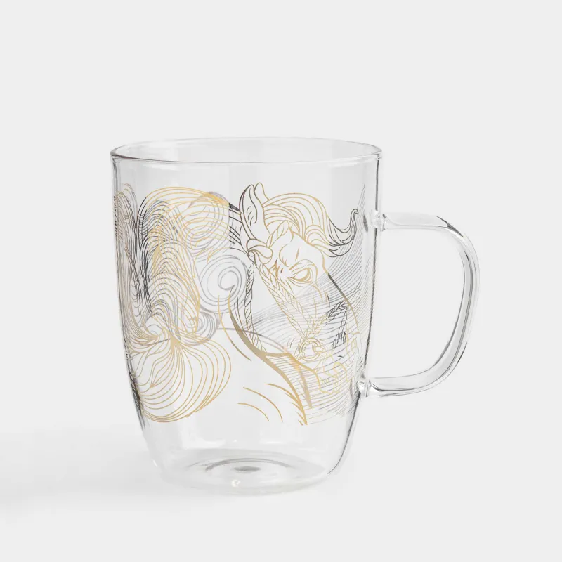 Кружка, 580 мл, стекло Б, золотистая, Лошади, Horse gold