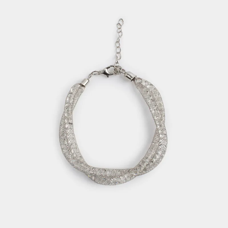 Браслет, 24 см, двойной, металл/стразы, серебристый, Плетение, Jewelry
