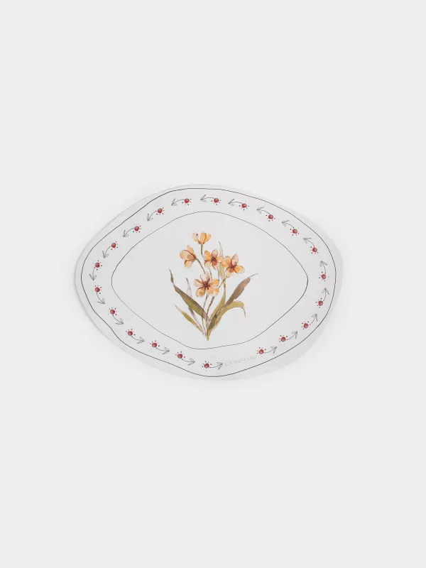 Салфетка под приборы, 32x44 см, ПВХ, фигурная, белая, Желтые цветы, Rock print, image-0