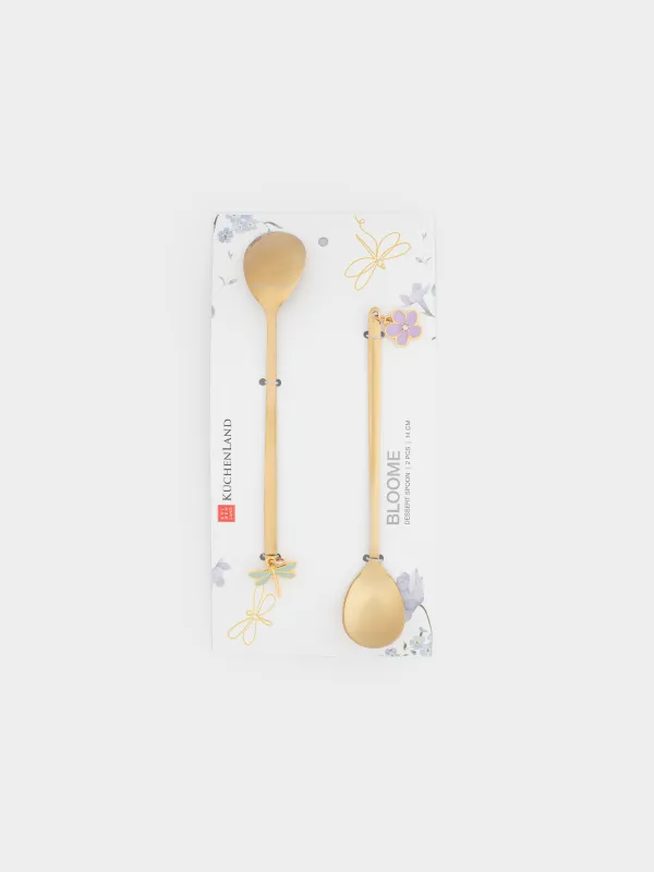 Ложка десертная, 14 см, 2 шт, сталь, золотистая, Стрекоза/Цветок, Bloome, image-5